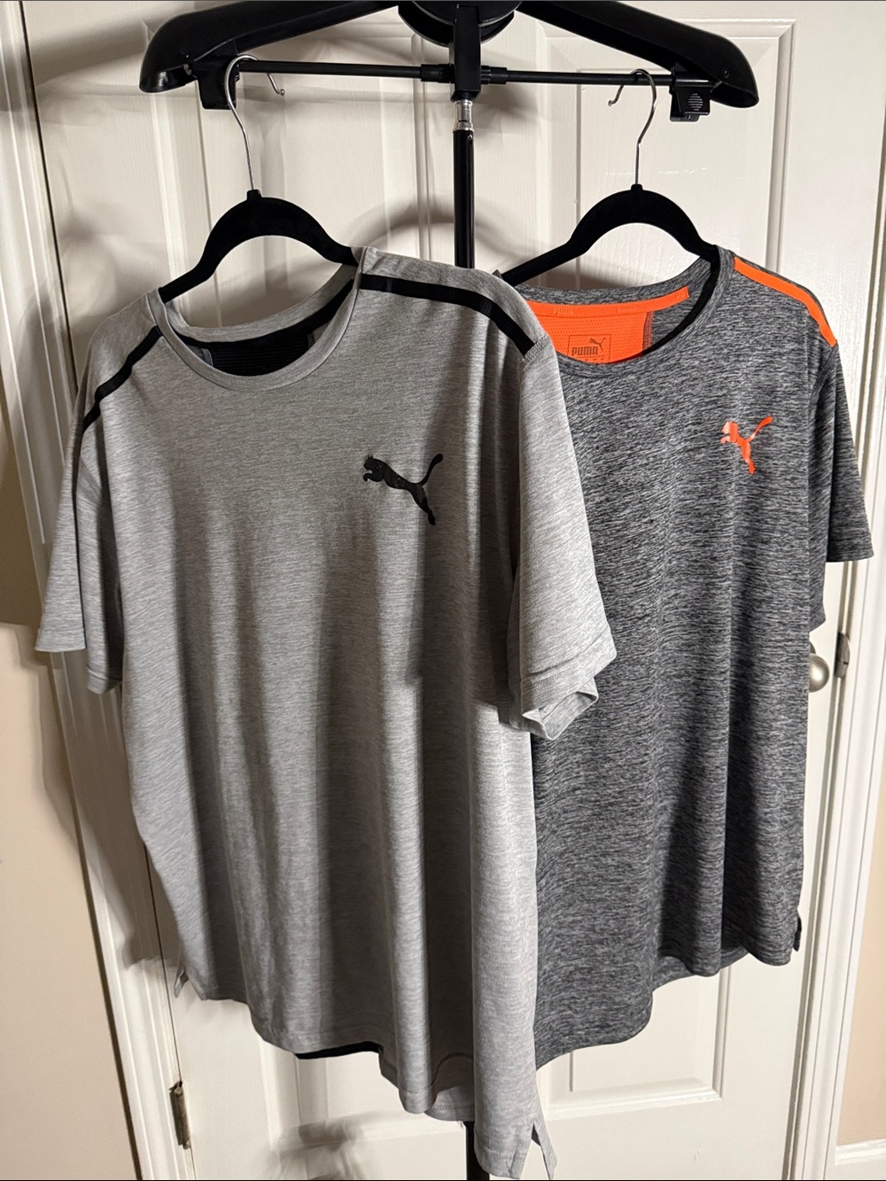 Puma Men’s Short Sleeve Tees - Light Gray & Dark Gray with Orange Logo. Set of 2